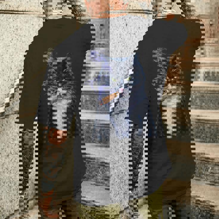 猫 ネコ ボス たばこ ねこ メンズTシャツ バックプリント 彼への贈り物