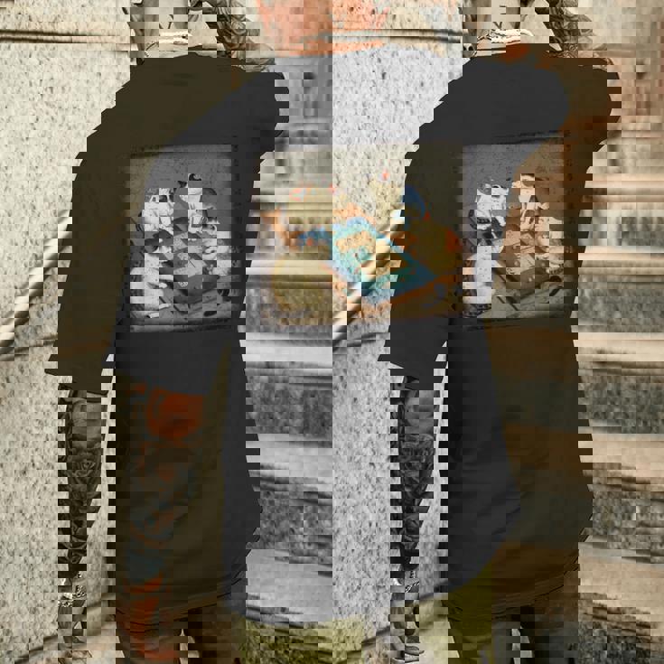 猫 遊ぶ 麻雀 面白いプレーヤー 文字付き メンズTシャツ バックプリント 彼への贈り物