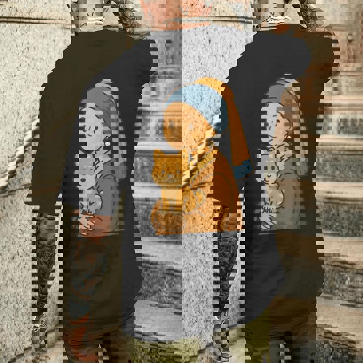 真珠の耳飾りの少女 柴犬 子柴 名画 いぬ イラスト かわいい 犬好き おもしろ 面白い メンズTシャツ バックプリント 彼への贈り物