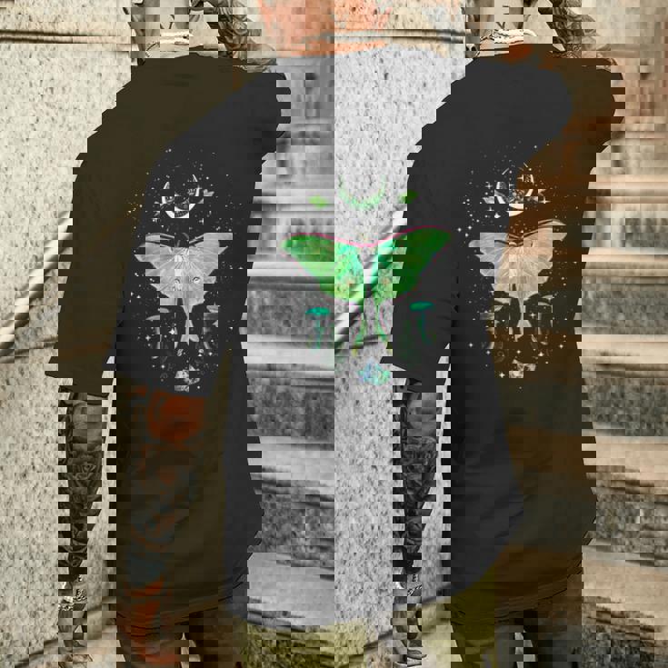 神秘的なゴシック ルナモス ムーンフェイズとキノコ メンズTシャツ バックプリント 彼への贈り物