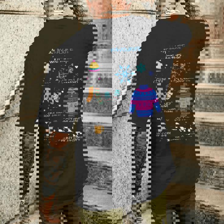 私のお気に入りの冬のものは、居心地の良い帽子、雪の結晶、ホットコーヒーです。 長袖tシャツ メンズTシャツ バックプリント 彼への贈り物