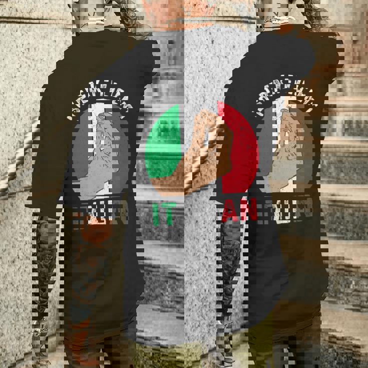 私は流暢なイタリア語を話します、イタリアの手のジェスチャー、私はイタリアが大好きです メンズTシャツ バックプリント 彼への贈り物