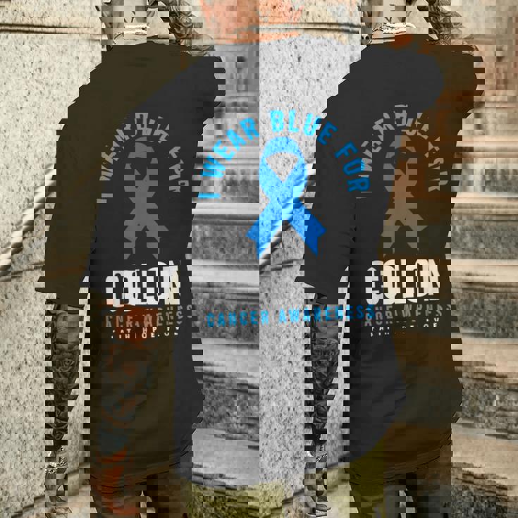 結腸直腸癌 I Wear Blue For Colon Cancer Awareness メンズTシャツ バックプリント 彼への贈り物