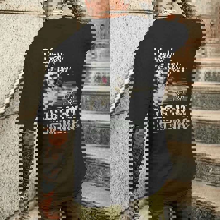 聞こえてるよ聞いていないだけだシベリアンハスキー恋人 メンズTシャツ バックプリント 彼への贈り物