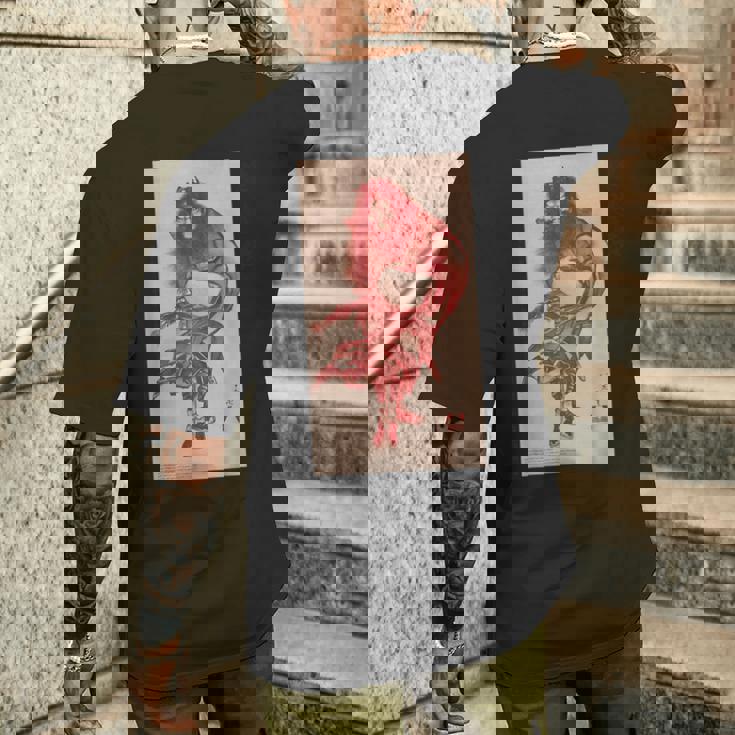 葛飾北斎 「朱描き鍾馗・朱鍾馗・赤鍾馗」 メンズTシャツ バックプリント 彼への贈り物