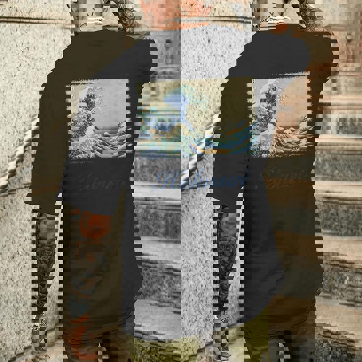 葛飾北斎作 神奈川沖 ビッグウェーブ メンズTシャツ バックプリント 彼への贈り物