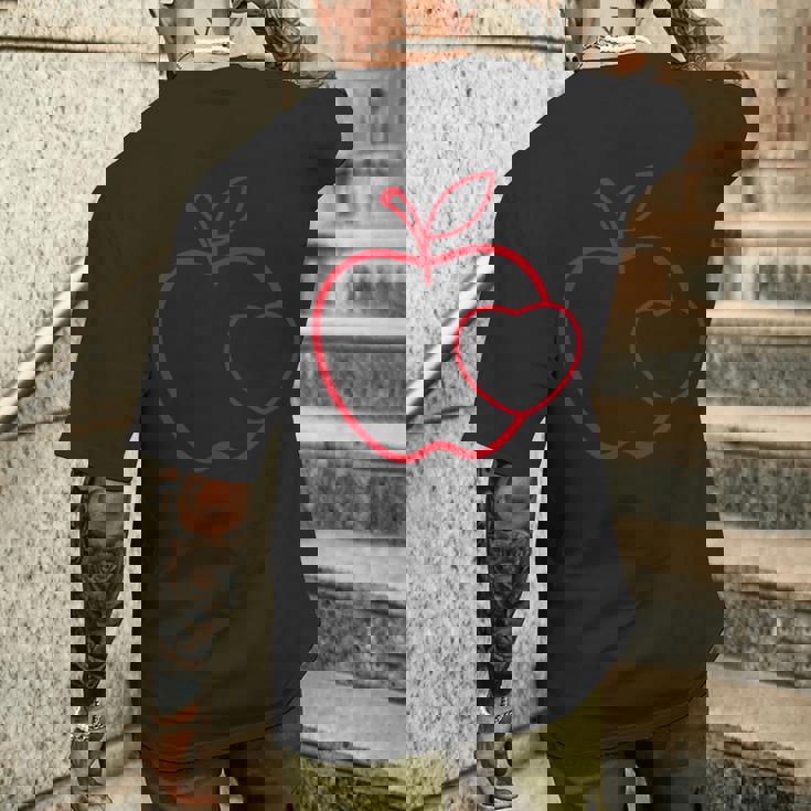 赤い りんご ハート ラインアート かわいい シンプル デザイン メンズTシャツ バックプリント 彼への贈り物