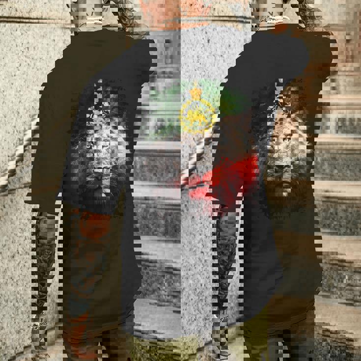 金色のライオンの頭が付いたイランの国旗。 メンズTシャツ バックプリント 彼への贈り物