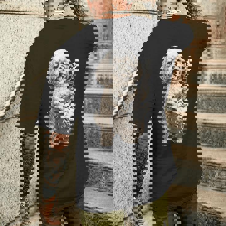 面白いtシャツ シーズー 犬 ギター イヌ メンズ 犬好き グッズ かわいい おもしろ 面白い 服 ネタ メンズTシャツ バックプリント 彼への贈り物