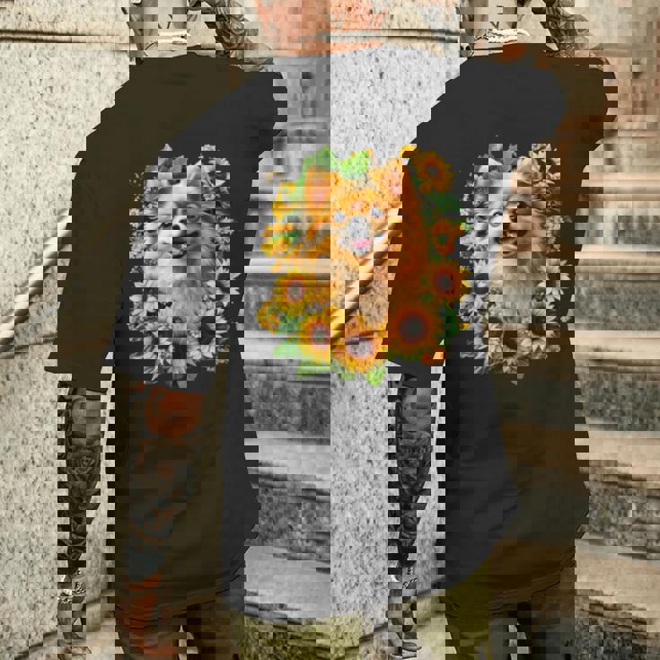 面白いtシャツ ポメラニアン ひまわり わんこ メンズ 犬好き グッズ かわいい おもしろ 面白い 服 ネタ 長袖tシャツ メンズTシャツ バックプリント 彼への贈り物