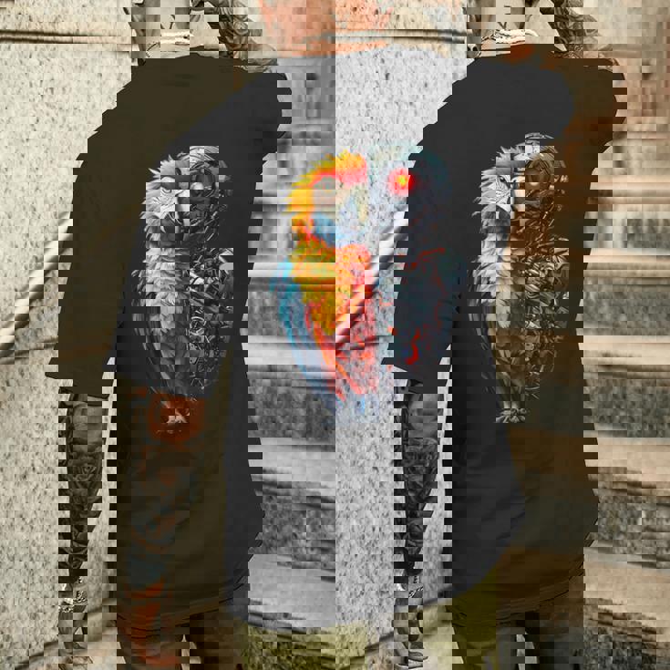 面白いオウムロボット動物愛好家サイボーグオウムロボット Robot Parrot Lover Cyborg Ai メンズTシャツ バックプリント 彼への贈り物