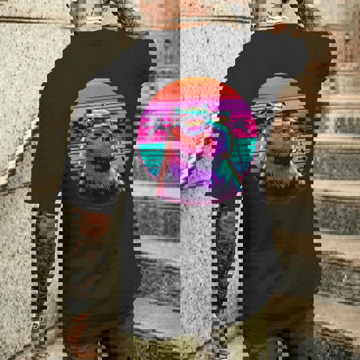 面白いカピバラ ヴィンテージ げっ歯類 レトロ ヴェイパーウェーブ 美的ゴス メンズTシャツ バックプリント 彼への贈り物