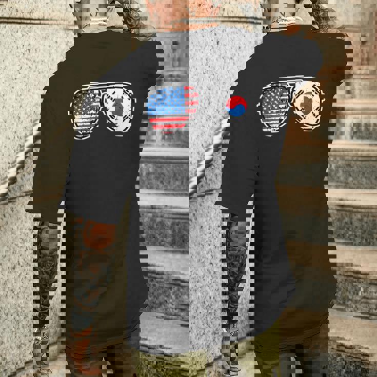 韓国アメリカン プライド サングラス 韓国国旗 アメリカ国旗 メンズTシャツ バックプリント 彼への贈り物