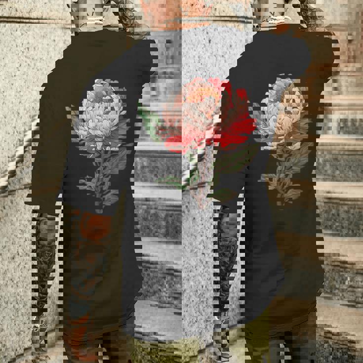 魅惑的な牡丹ブーケ メンズTシャツ バックプリント 彼への贈り物