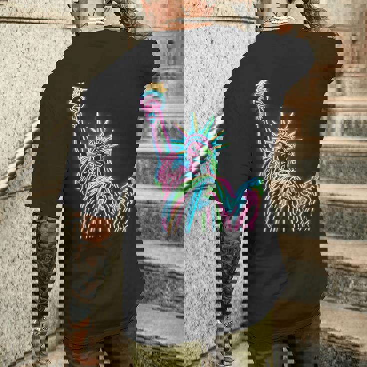 鮮やかな自由の女神tシャツ カラフルなアイコン メンズTシャツ バックプリント 彼への贈り物