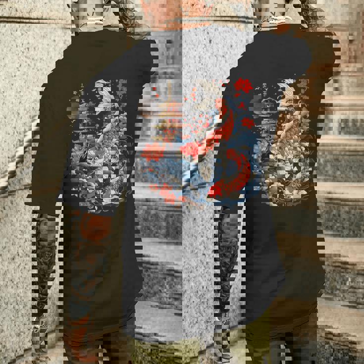 鯉 桜 桜 季節 アジアン 鯉 塔 寺 メンズTシャツ バックプリント 彼への贈り物