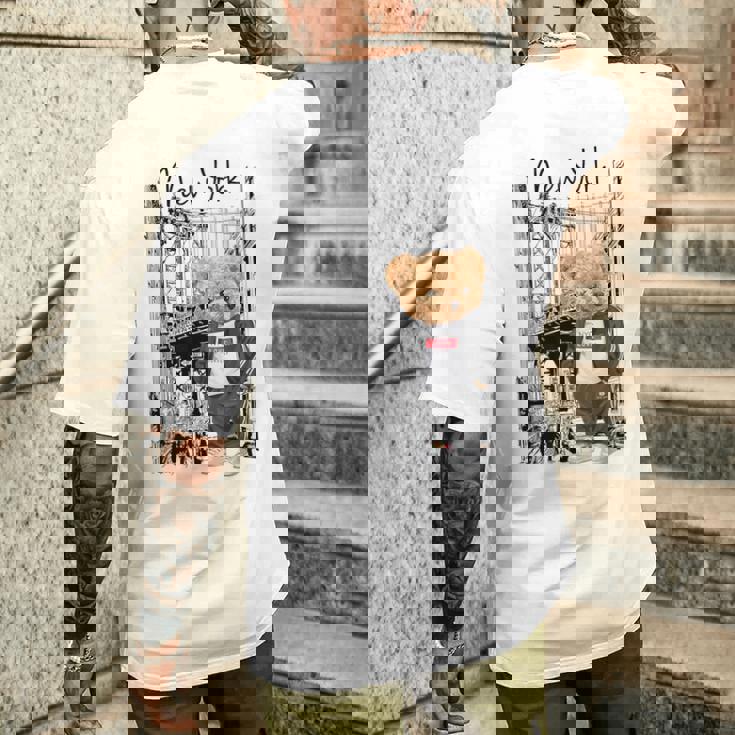 Cool New York City Teddy Bear Illustration Graphic s メンズTシャツ バックプリント 彼への贈り物