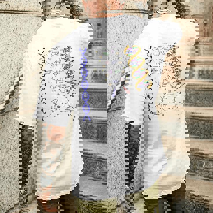 Dna ダブルヘリックス 化学式 分子 サイエンスアート メンズTシャツ バックプリント 彼への贈り物