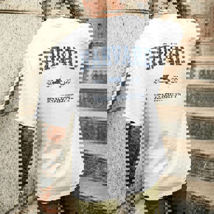 Harvard マサチューセッツ州 ヴィンテージ スポーツ デザイン ネイビー プリント メンズTシャツ バックプリント 彼への贈り物