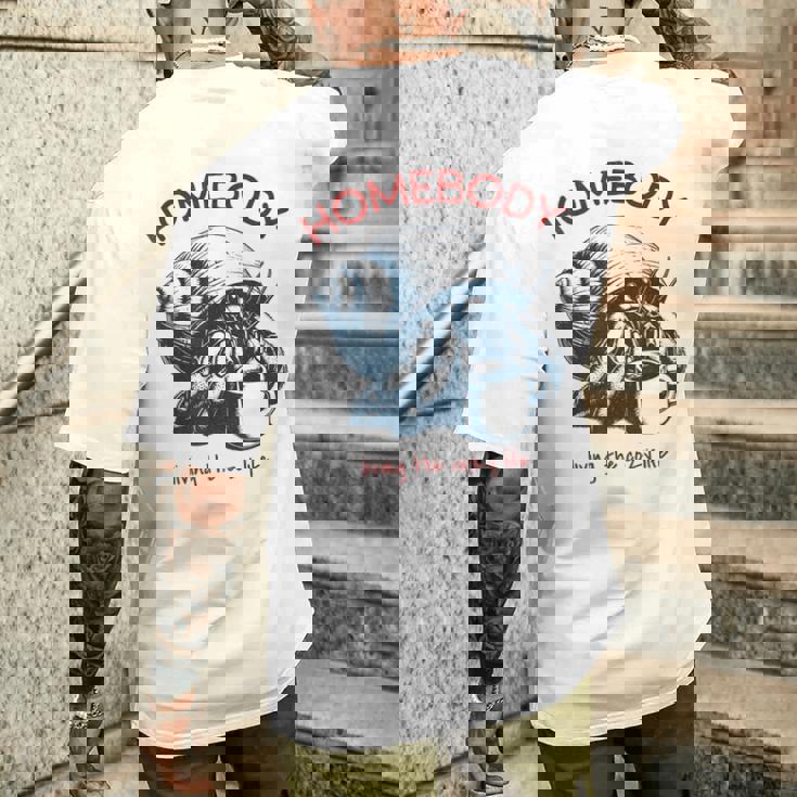 Homebody 居心地の良い生活 面白いヤドカリとコーヒー メンズTシャツ バックプリント 彼への贈り物