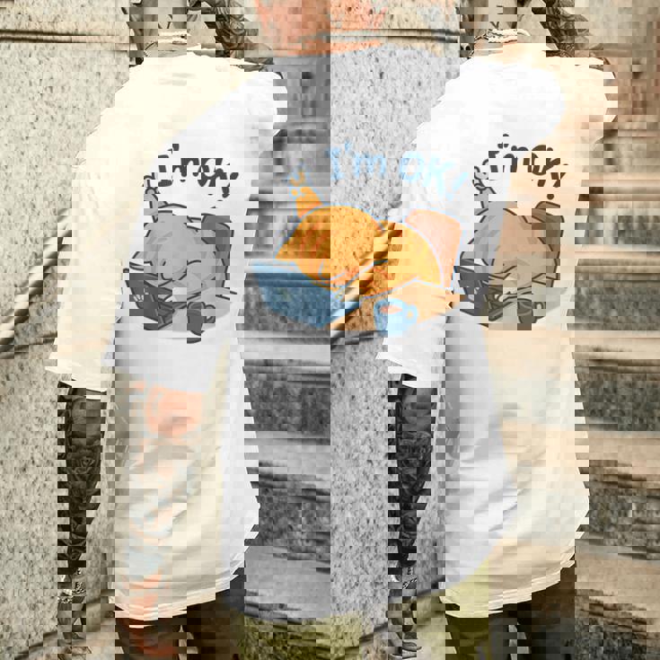 I'm Ok おかしな猫 在宅勤務 コーヒーミーム メンズTシャツ バックプリント 彼への贈り物