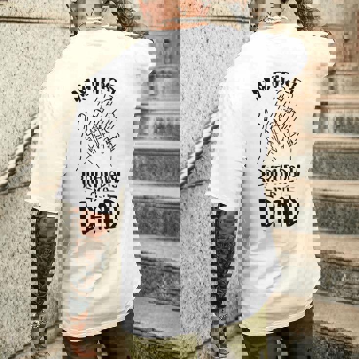 Il Mio Primo Compleanno Da Papà Dice Umorismo Incinta Gravidanza T-shirt da uomo con stampa posteriore Regalos para él