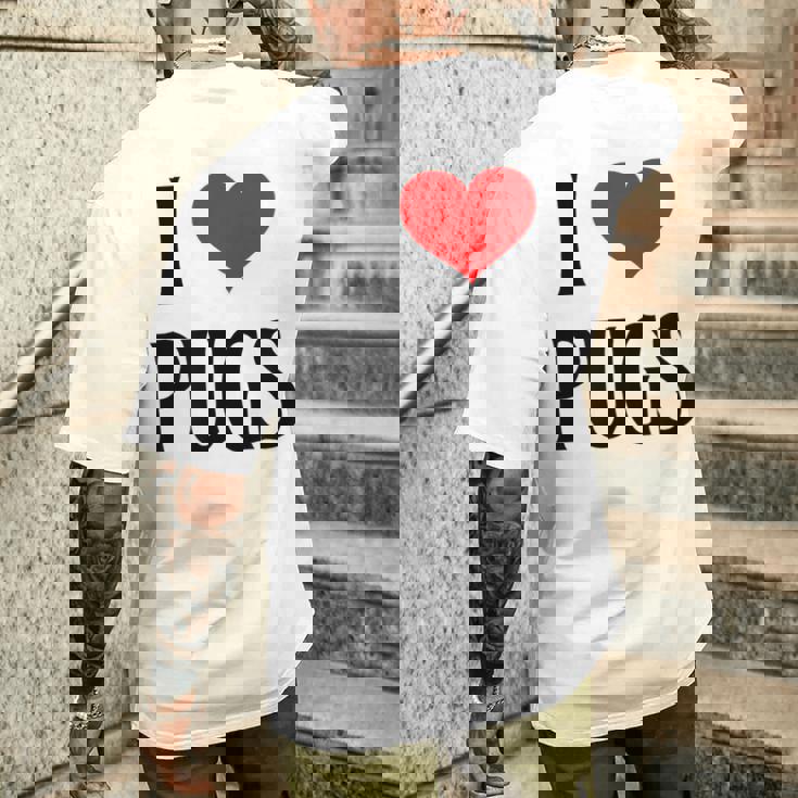 I Love Pugs I Heart Pugs Dog Lover Pet Puppy Dog Pug メンズTシャツ バックプリント 彼への贈り物