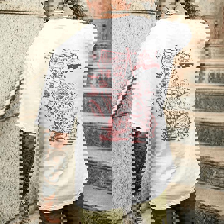 Trendy California Republic Landmarks Map Outlineintage メンズTシャツ バックプリント 彼への贈り物