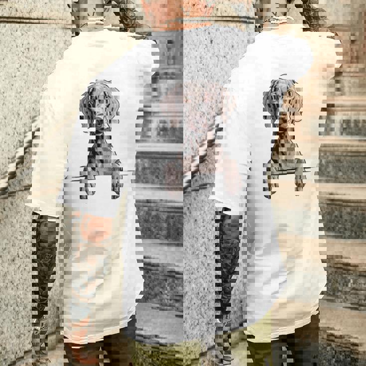 Weimaraner 面白い 覗き見ポケット 子犬 犬好き メンズTシャツ バックプリント 彼への贈り物