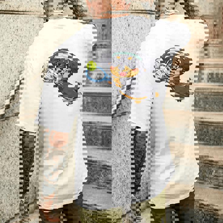 かわいい犬のテニス漫画アート メンズTシャツ バックプリント 彼への贈り物