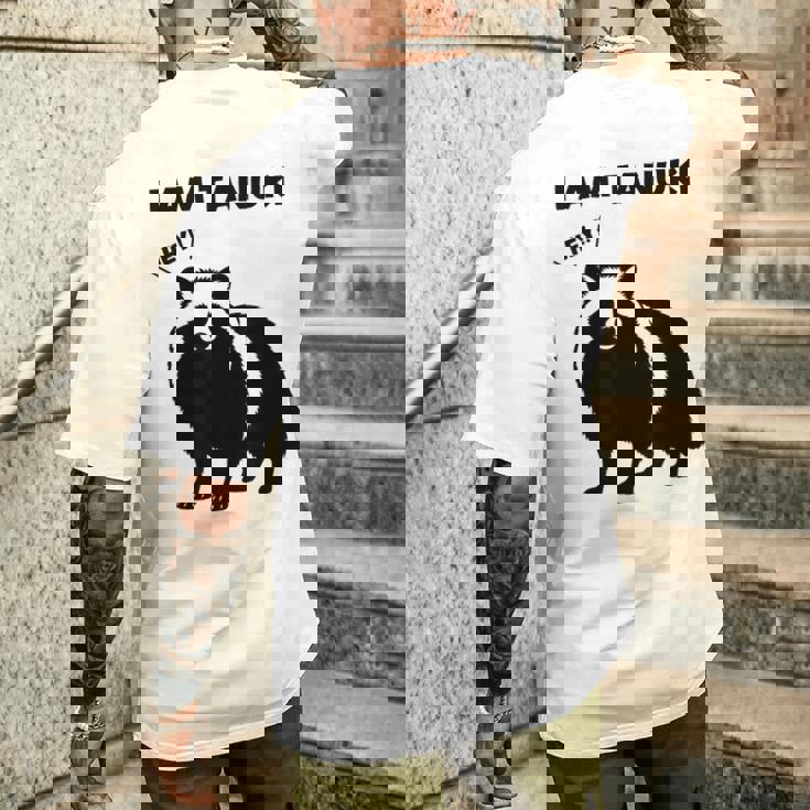 たぬきのシルエット I Am Tanuki おもしろ ユニーク 白黒 アニマル かわいい動物 狸 タヌキ 野生動物 メンズTシャツ バックプリント 彼への贈り物