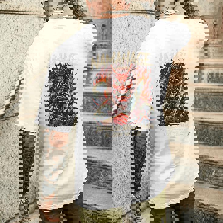 なまはげ 日本のブギーマン 、民話 妖怪 鬼 デーモン 波のアート メンズTシャツ バックプリント 彼への贈り物