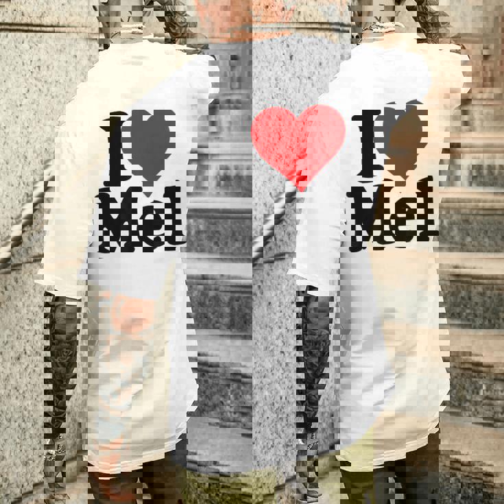 アイ・ラブ・ハート・メル・メルビン・メラニー・メリンダ・メリッサ・メロディ メンズTシャツ バックプリント 彼への贈り物
