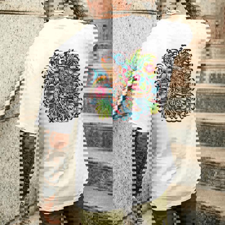 アロハ ウミガメ ハワイアン ホヌ フラワー ウェーブ オーシャン メンズTシャツ バックプリント 彼への贈り物