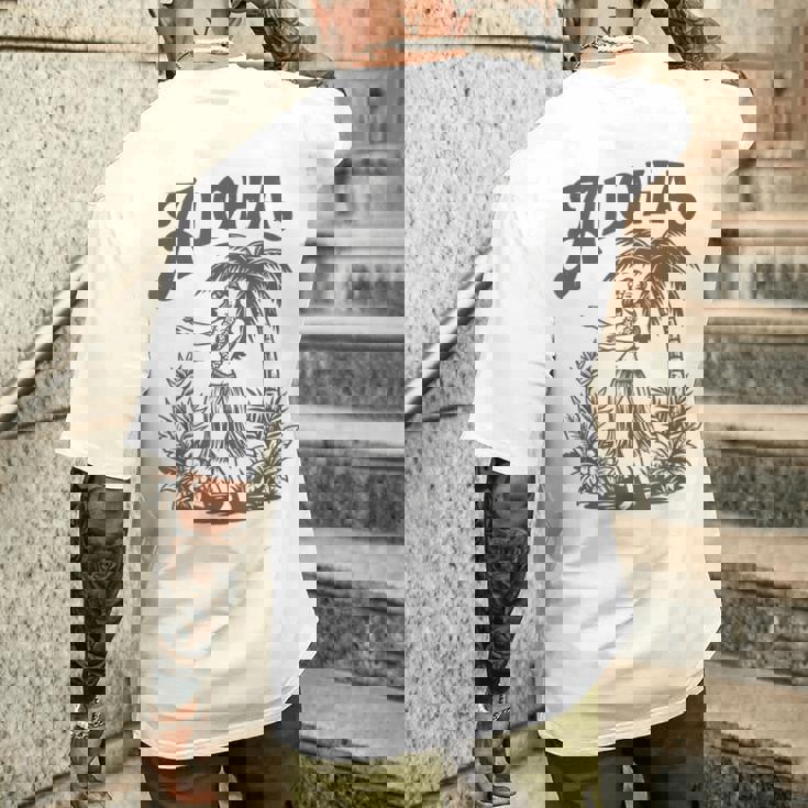 アロハ レトロ ハワイ ヤシの木 ルアウ ダンサー シルエット トロピカル メンズTシャツ バックプリント 彼への贈り物