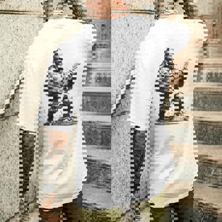 エレキギター ゴリラロックプレーヤー おもしろギフト グラフィック メンズTシャツ バックプリント 彼への贈り物