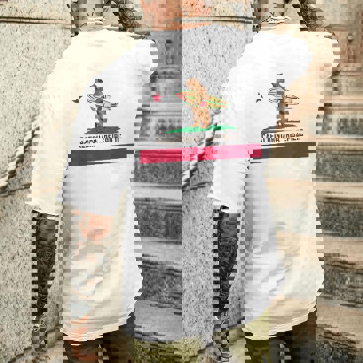 カリフォルニアシャツ、共和国旗カリフォルニアサーフィンベア メンズTシャツ バックプリント 彼への贈り物