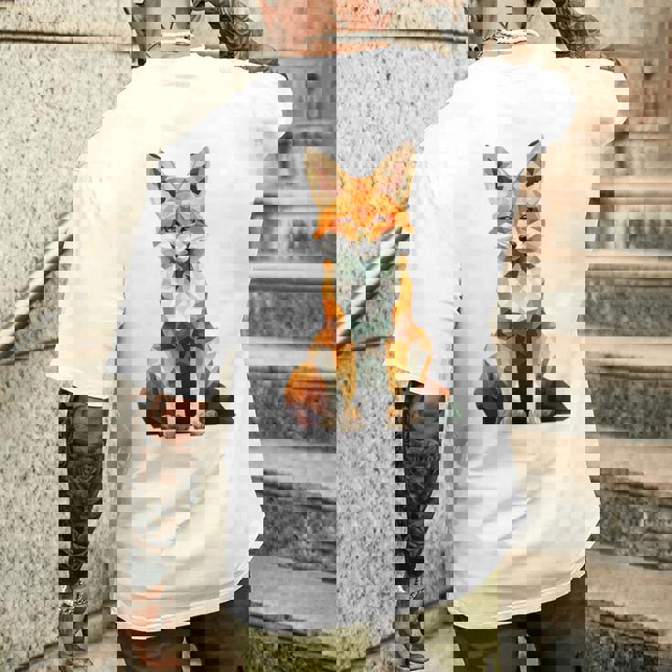 キツネ アニマル柄 グラフィック ポートレート イラスト 幾何学 キツネ メンズTシャツ バックプリント 彼への贈り物