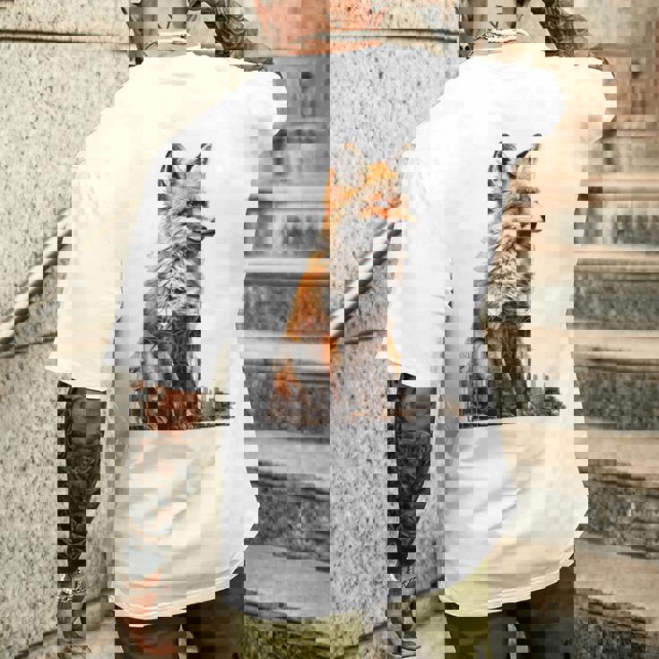 キツネ アニマル柄 モチーフ 抽象 イラスト 描画 狐 メンズTシャツ バックプリント 彼への贈り物