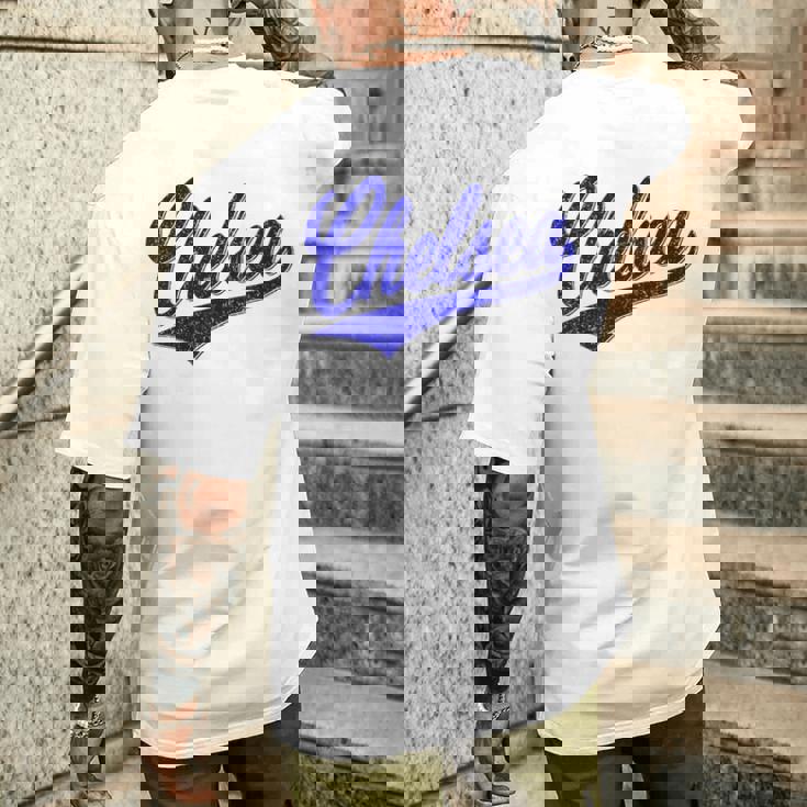 チェルシー ロンドン イングランド バーシティ スクリプト クラシック スポーツ ジャージ メンズTシャツ バックプリント 彼への贈り物