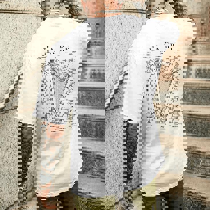 ハープ ヴィンテージ 特許ハーピスト ドローイングプリント メンズTシャツ バックプリント 彼への贈り物