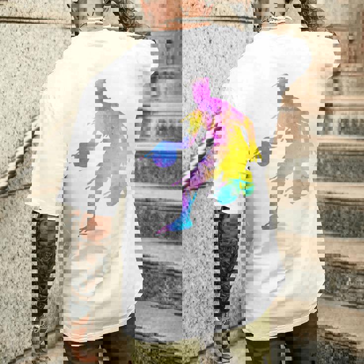 バスケットボール カラフル スプラッター ティーン ガールズ バスケットボール コーチ メンズTシャツ バックプリント 彼への贈り物