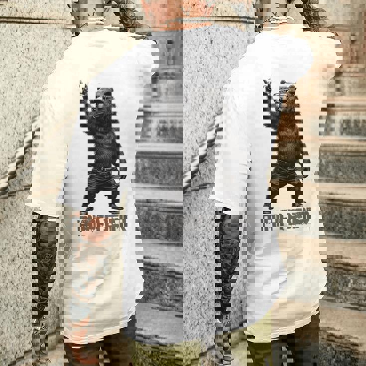 パパベア グリズリーベア ロックジェスチャー クールなパパ グリズリーベア メンズTシャツ バックプリント 彼への贈り物