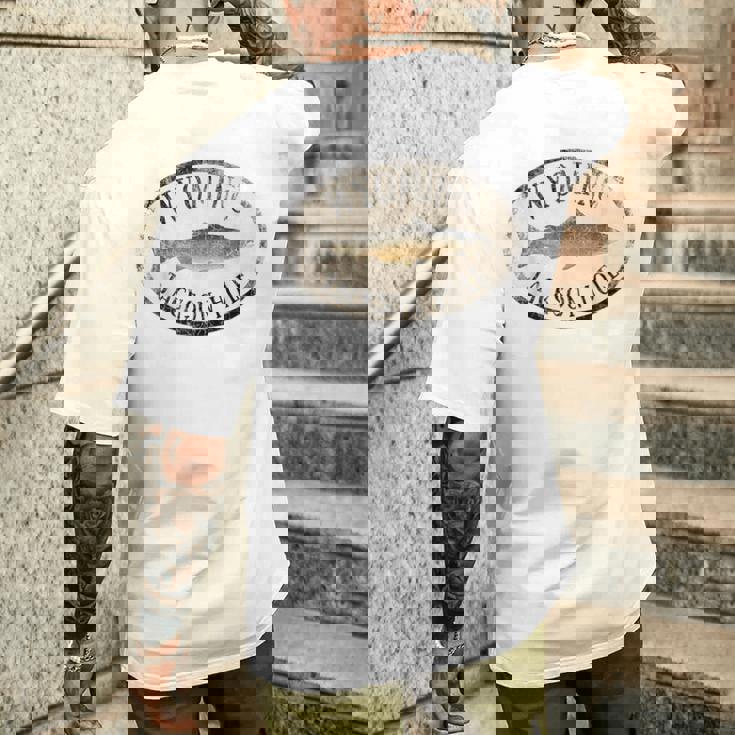 ワイオミング ジャクソン ホール トラウト 魚 フライフィッシング ビンテージ メンズTシャツ バックプリント 彼への贈り物