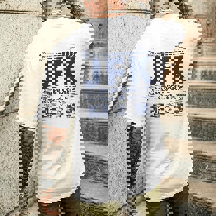 ヴィンテージ ニューヨーク Jfk 空港コード トラベルデイ レトロ Nyc 長袖tシャツ メンズTシャツ バックプリント 彼への贈り物