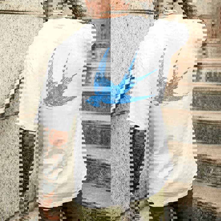 古びたツバメの青い鳥 シルエット 鳥 鳥 イラスト メンズTシャツ バックプリント 彼への贈り物