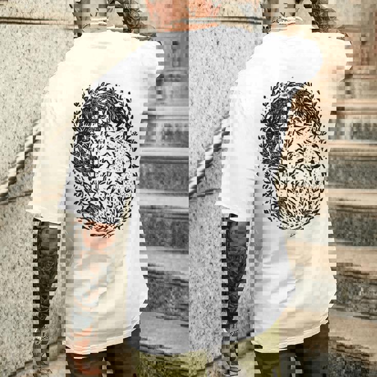 天の陰陽狐 太陽と月 ボーホーウッドランドアート メンズTシャツ バックプリント 彼への贈り物