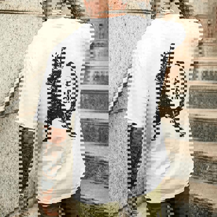 太極拳の練習をしている陽気な猫 陰陽 長袖tシャツ メンズTシャツ バックプリント 彼への贈り物