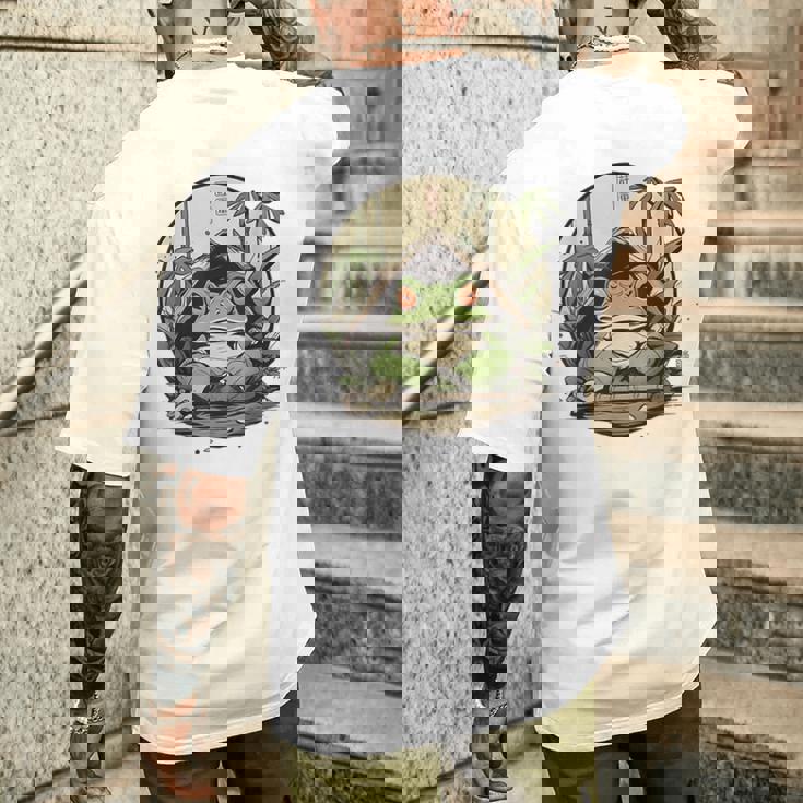 日本の不機嫌なカエル浮世絵 アニメ 日本アート メンズTシャツ バックプリント 彼への贈り物