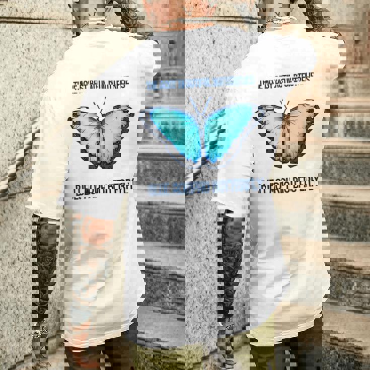 最も美しい蝶青いモルフォバタフライ メンズTシャツ バックプリント 彼への贈り物
